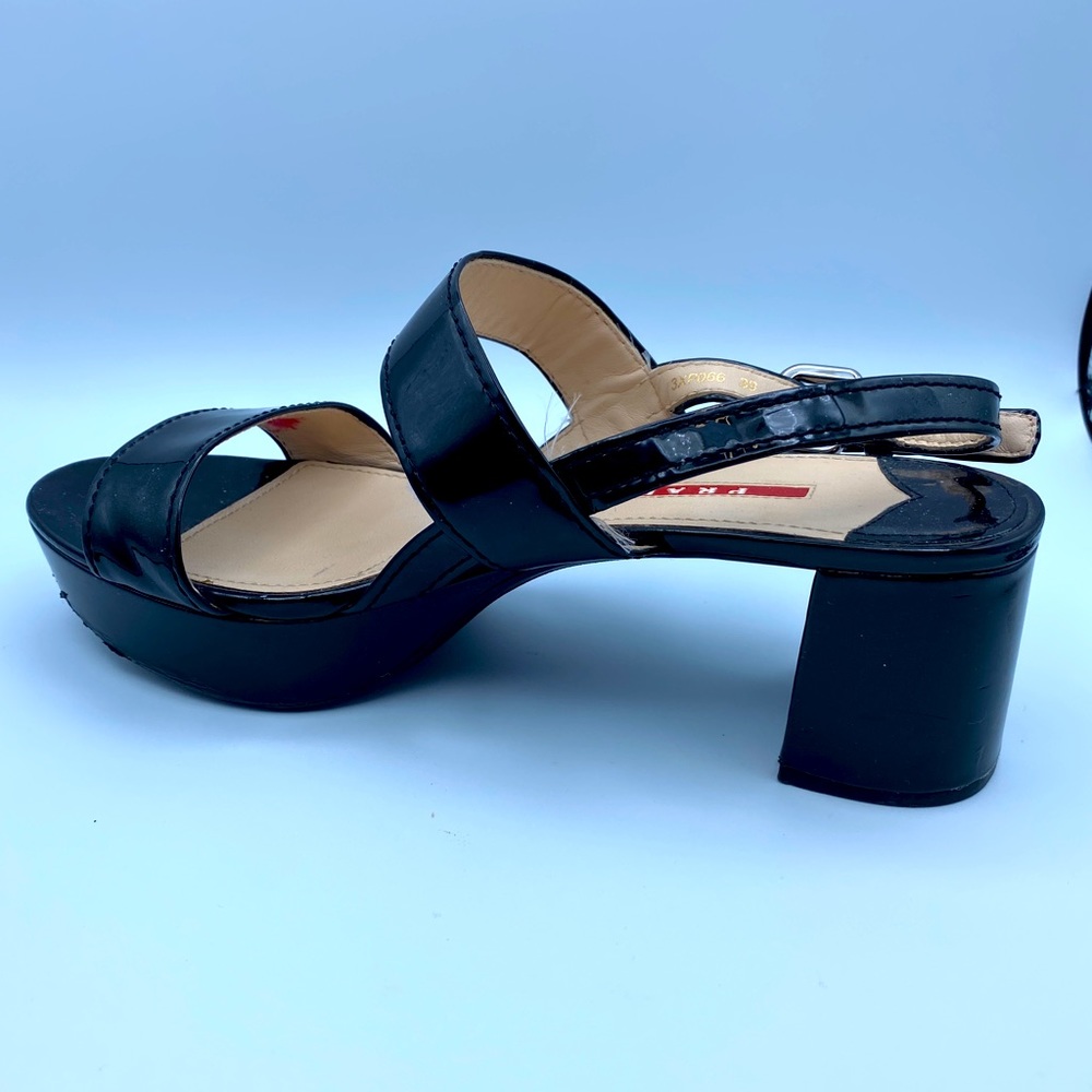 Prada patent platform sandals. 39